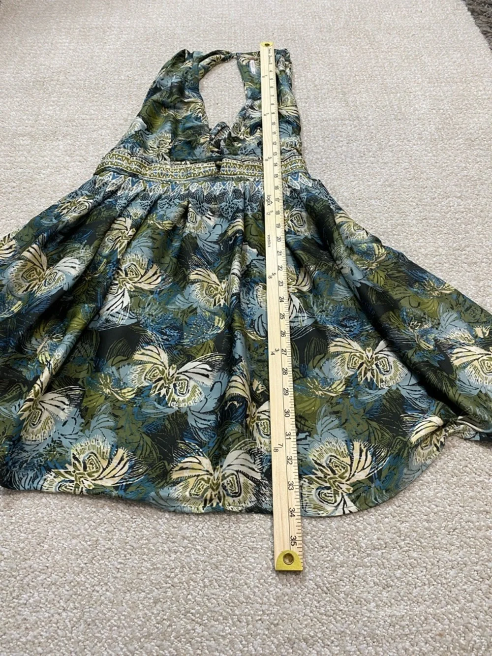 Free People Olive Green and Cream Floral Halter Mini Dress Size XS